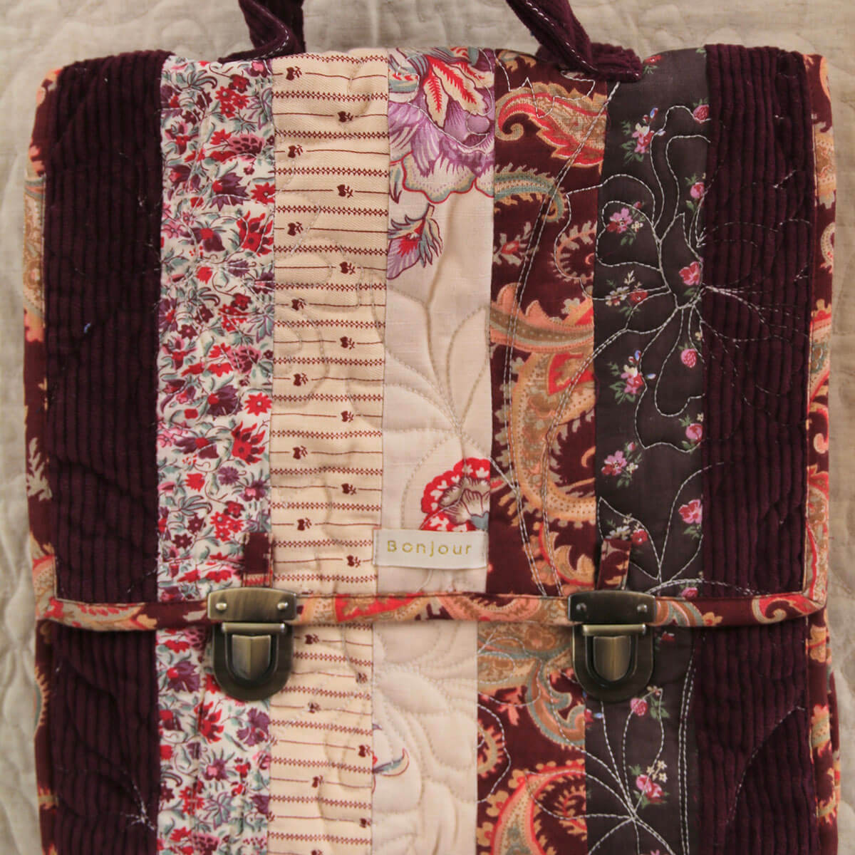 Quilted School Bag in Patchwork Seasonal Prints by Bonjour