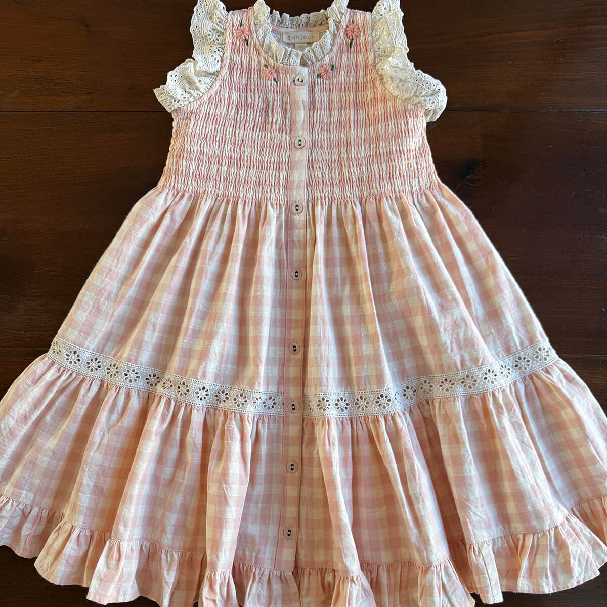 EXCLUSIVE Long Ibiza Dress in Pink Vichy by Bonjour