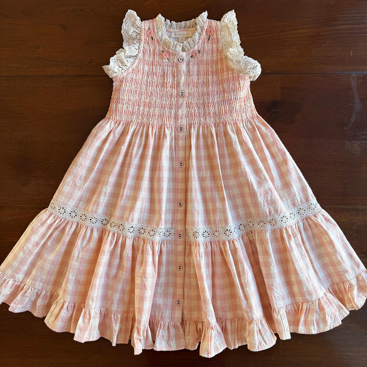 EXCLUSIVE Long Ibiza Dress in Pink Vichy by Bonjour