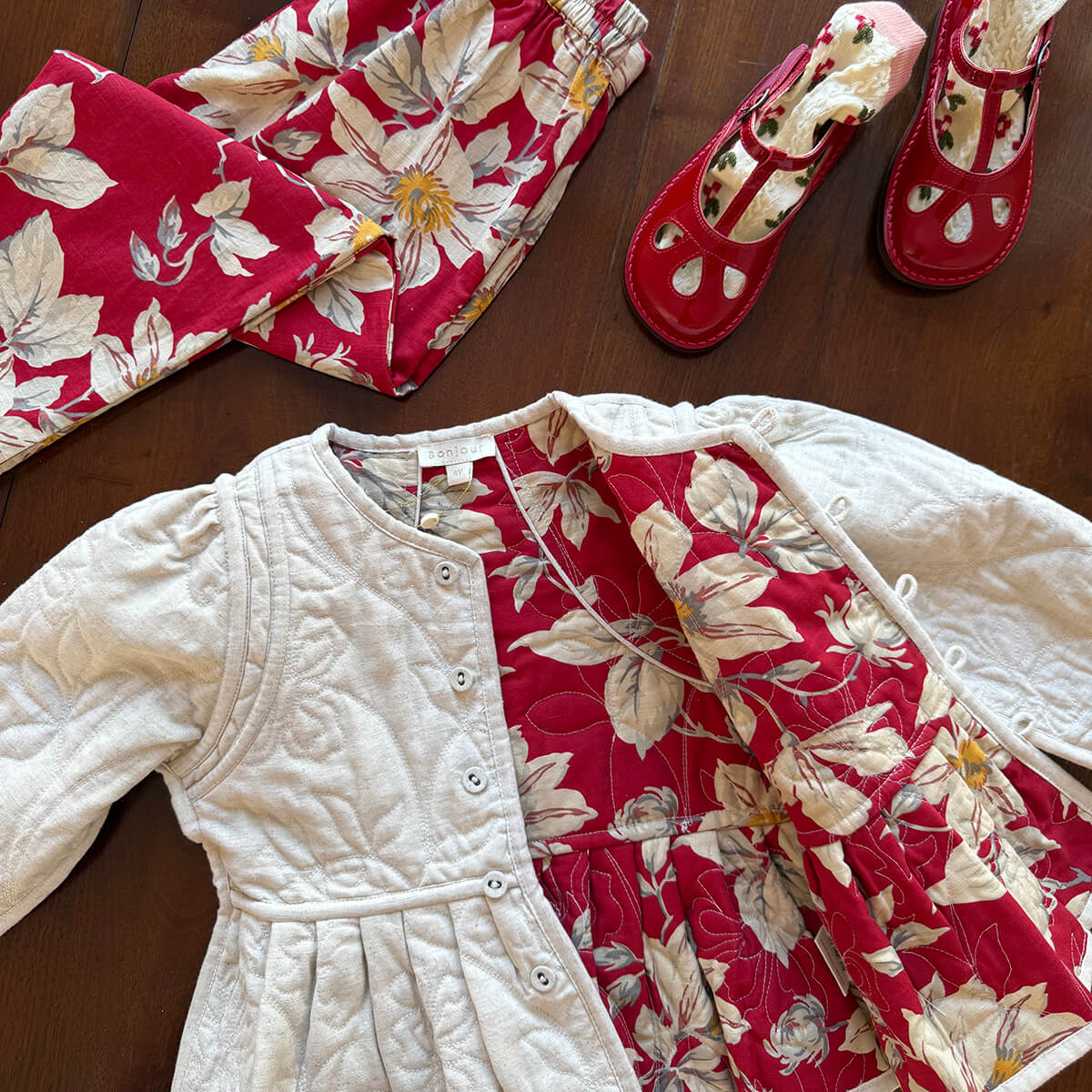 EXCLUSIVE Reversible Quilted Jacket in Gaughin Flowers Print by Bonjour