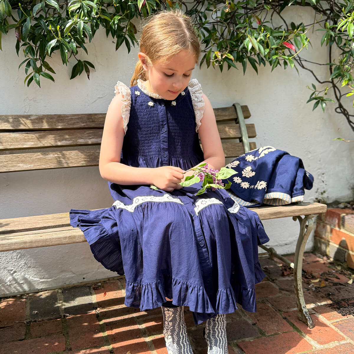 EXCLUSIVE Long Ibiza Dress in Navy Check by Bonjour
