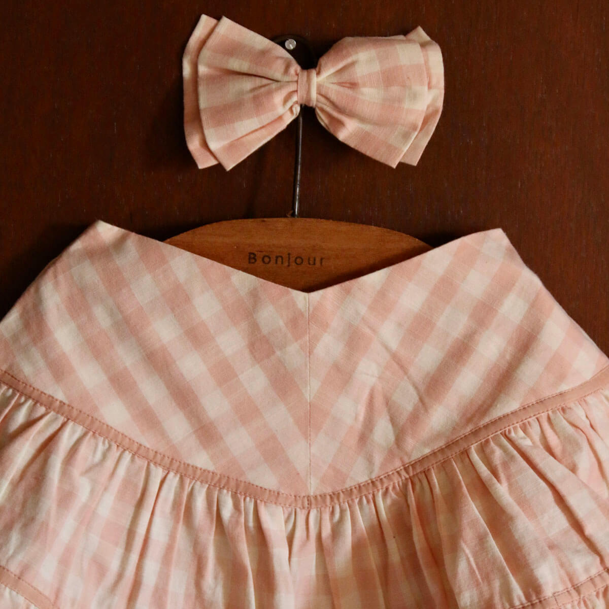 Flounce Skirt With Hair Clip in Pink Vichy by Bonjour