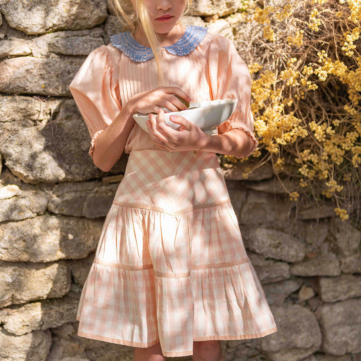 Flounce Skirt With Hair Clip in Pink Vichy by Bonjour