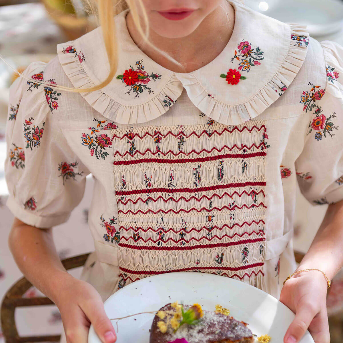 Handsmock Apron Dress in Garden Flowers Print by Bonjour