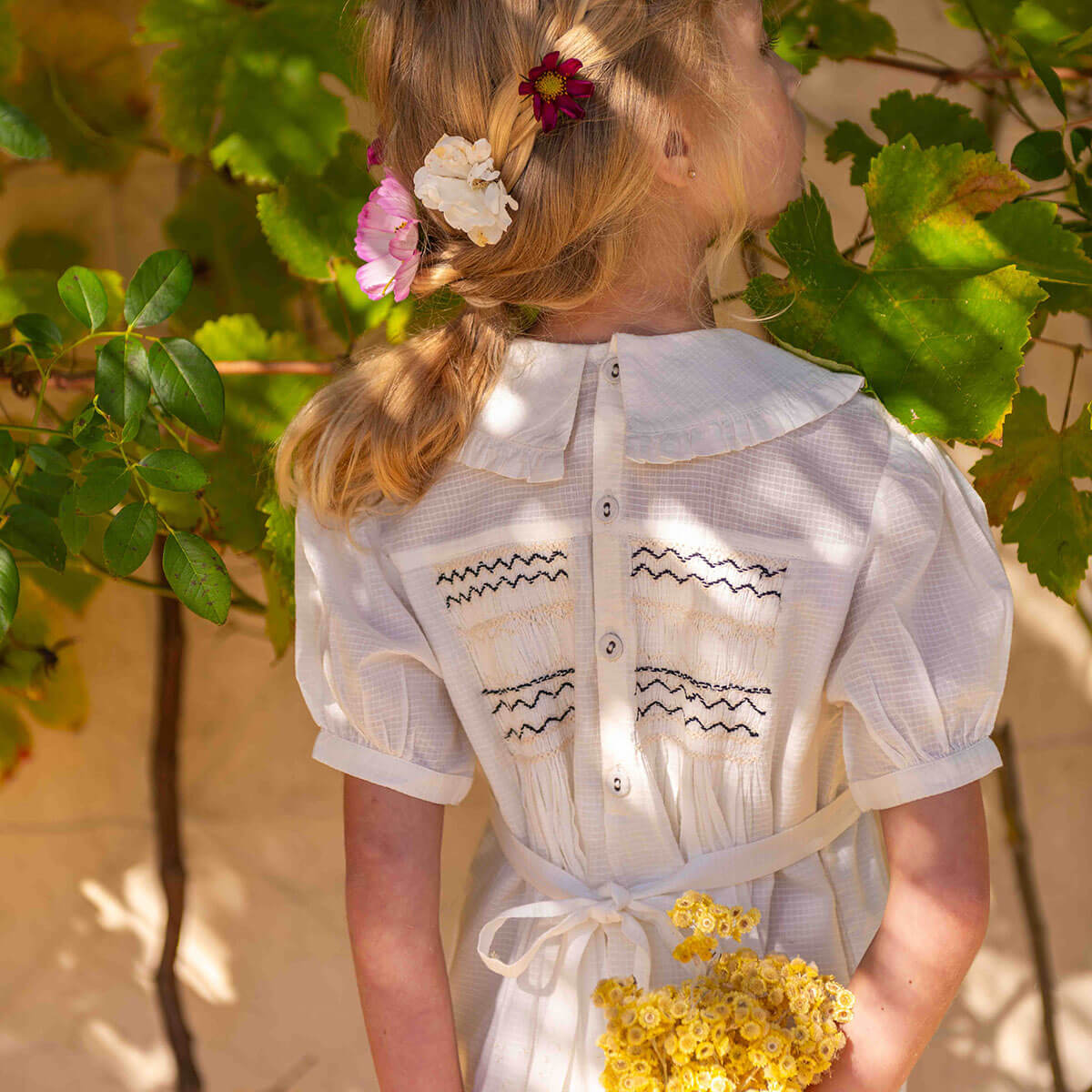 Handsmock Apron Dress in Natural Check by Bonjour