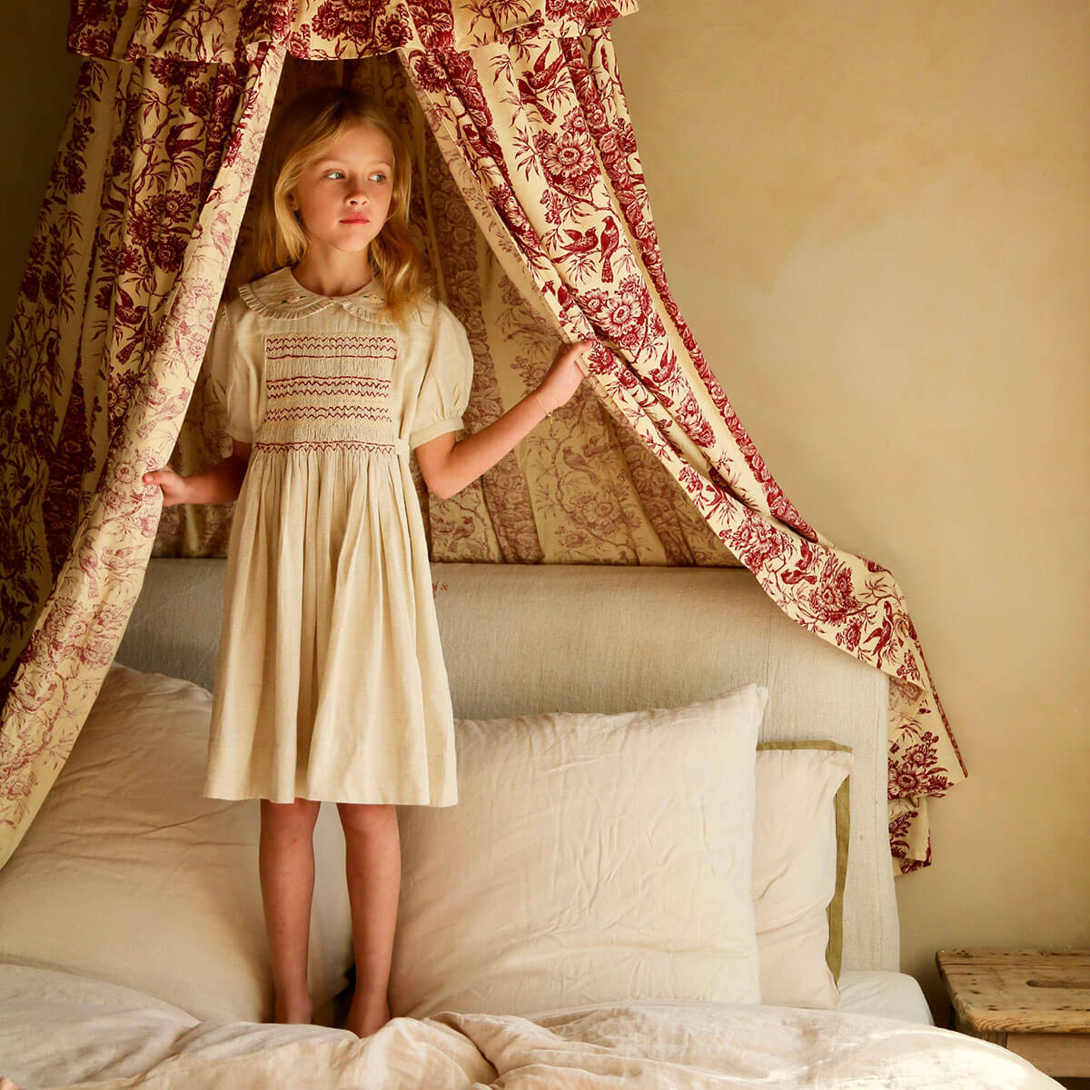 Handsmock Apron Dress in Natural by Bonjour