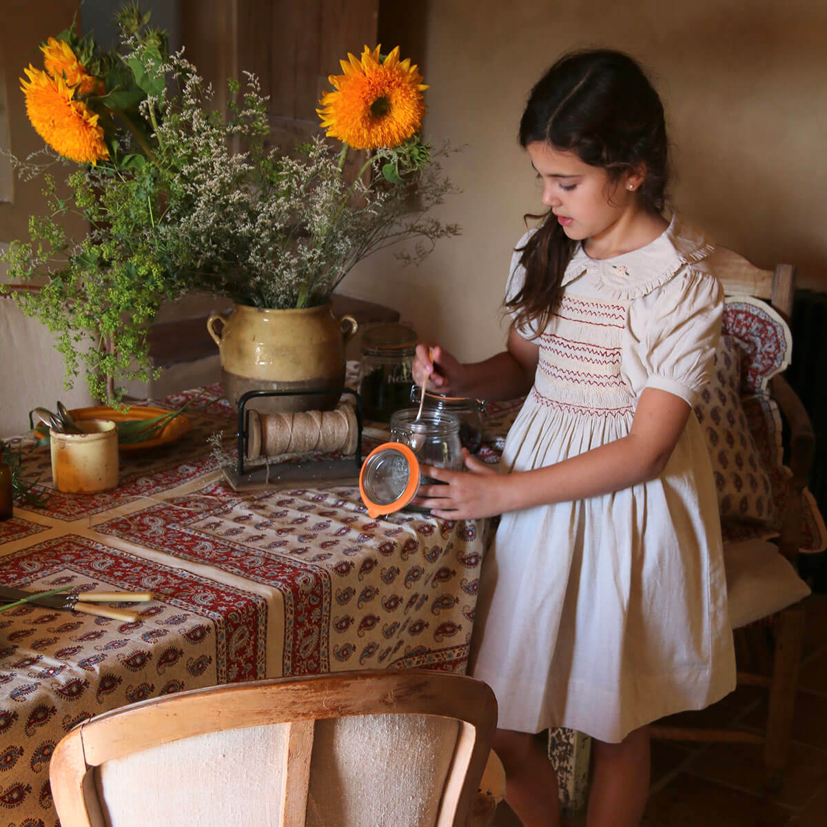 Handsmock Apron Dress in Natural by Bonjour