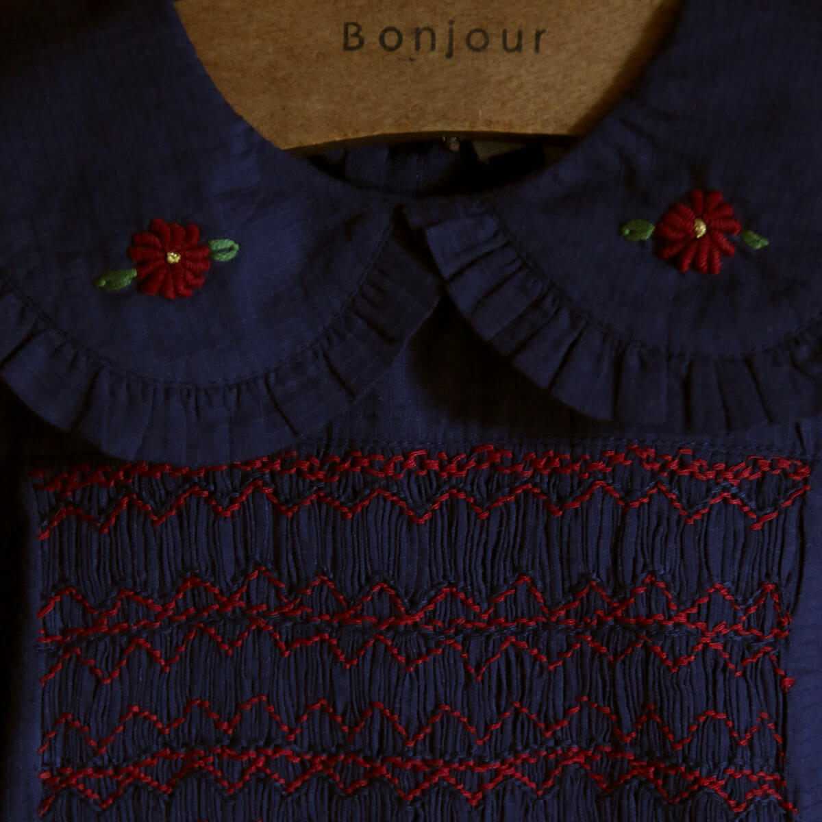 Handsmock Apron Dress in Navy Check by Bonjour