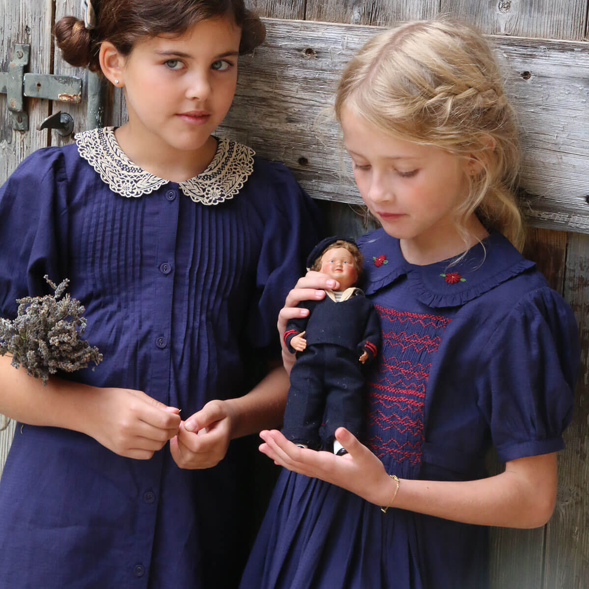 Handsmock Apron Dress in Navy Check by Bonjour