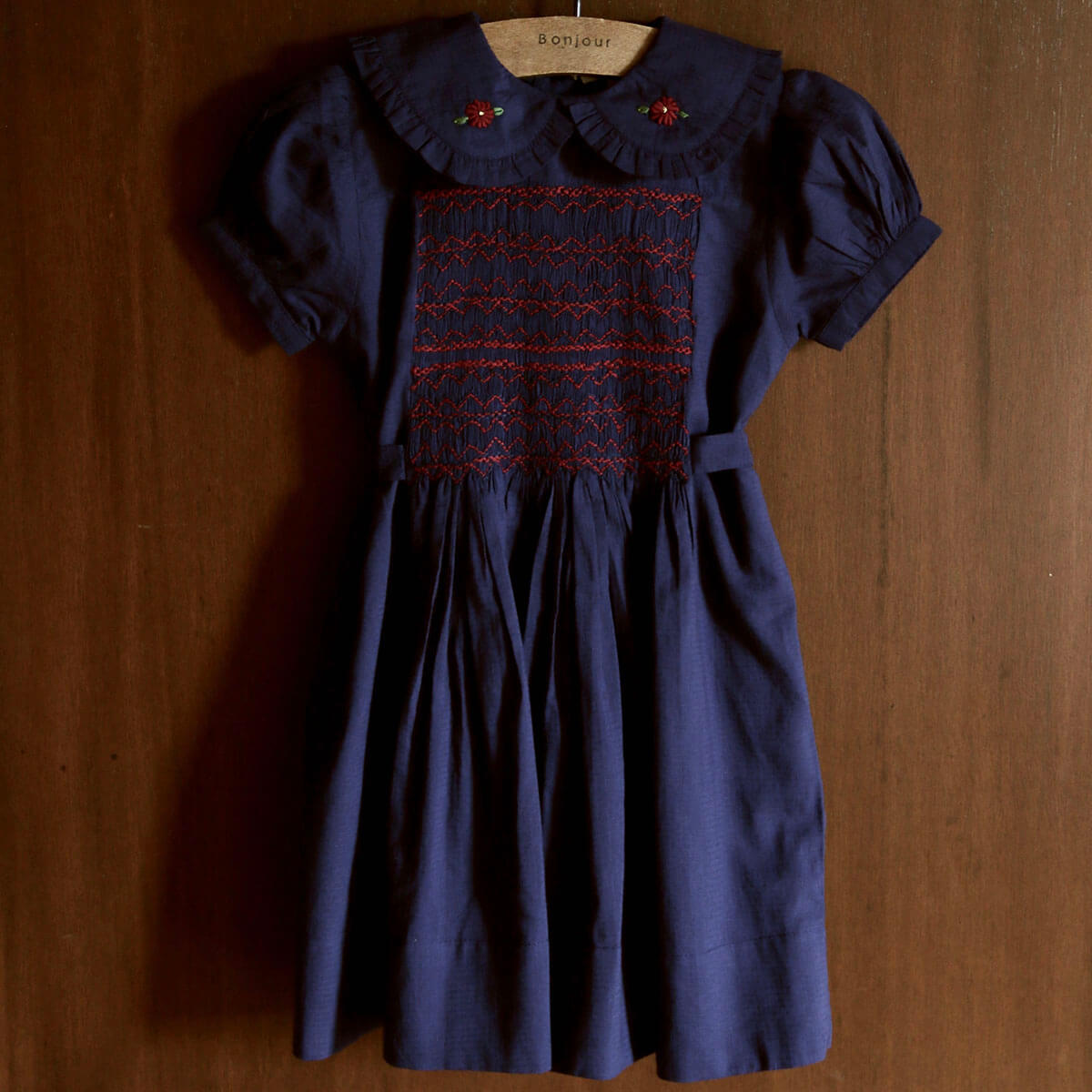 Handsmock Apron Dress in Navy Check by Bonjour