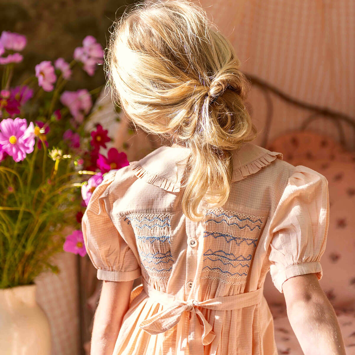 Handsmock Apron Dress in Pink Check by Bonjour