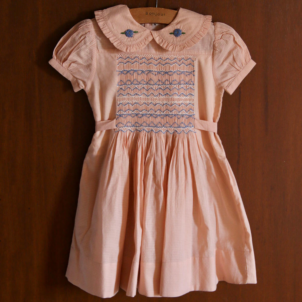 Handsmock Apron Dress in Pink Check by Bonjour