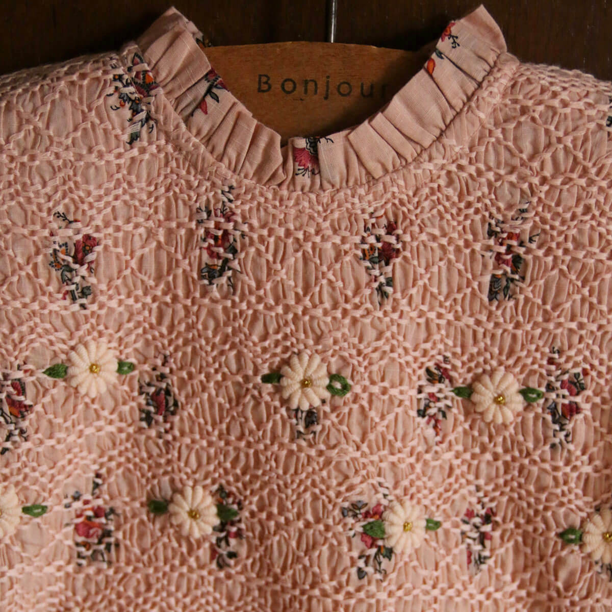 Handsmock Blouse in Pink Garden Flowers Print by Bonjour