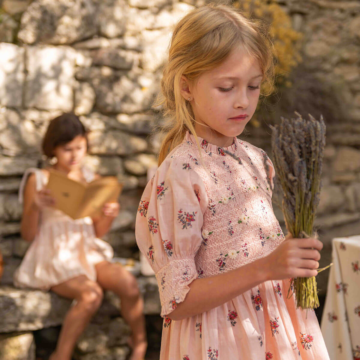 Handsmock Blouse in Pink Garden Flowers Print by Bonjour