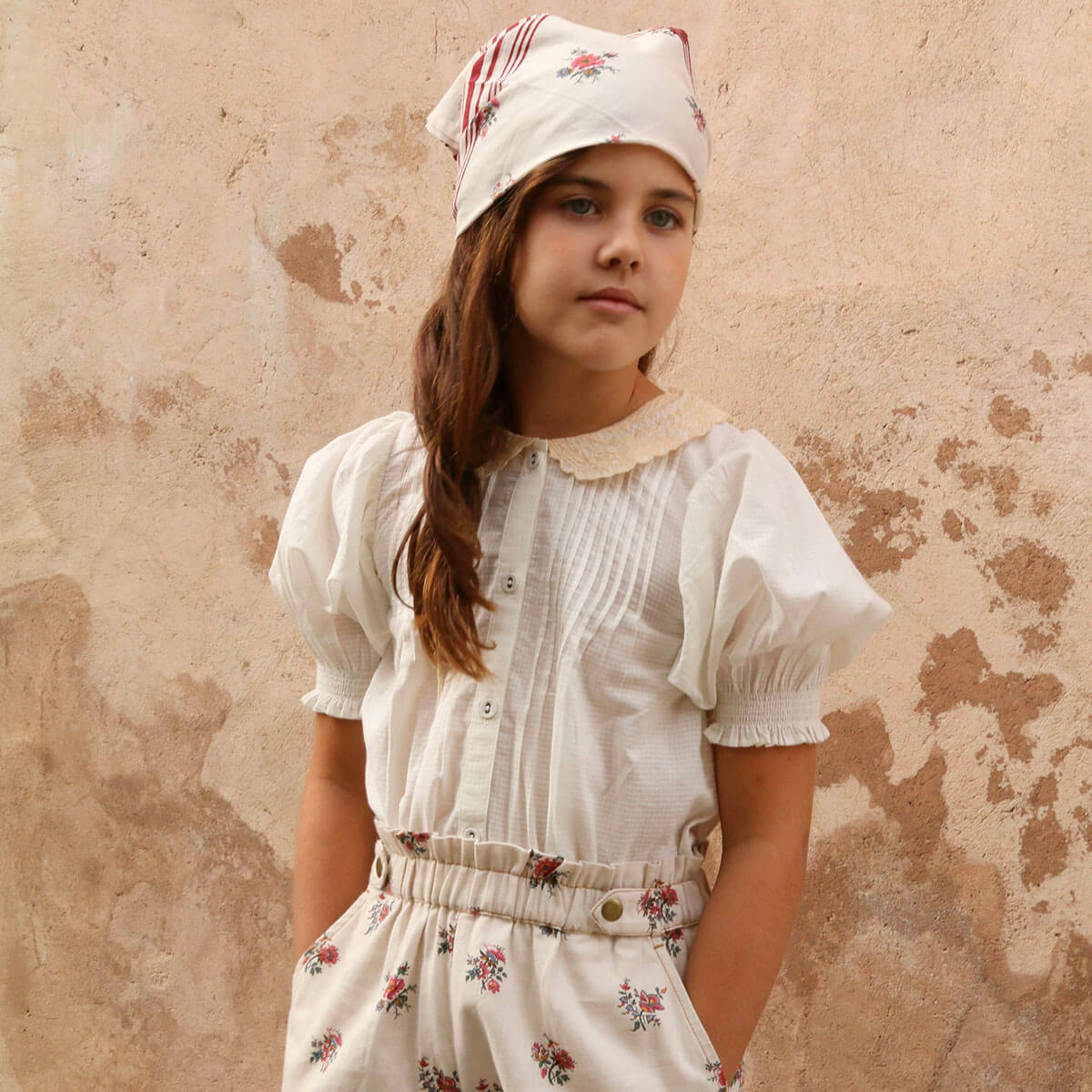 Long Blouse in Natural Check by Bonjour