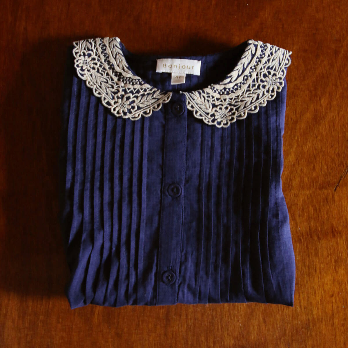 Long Blouse in Navy Check by Bonjour