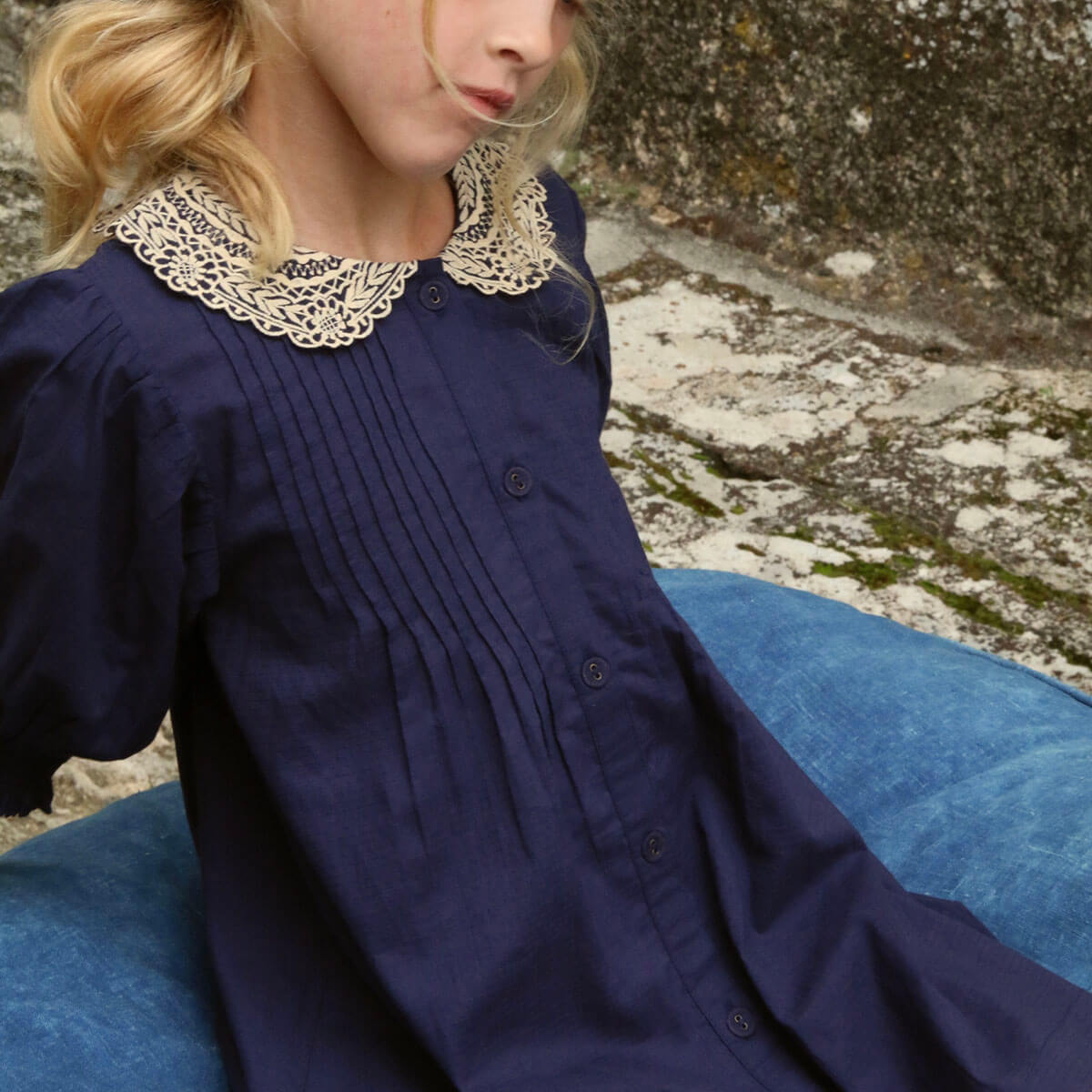Long Blouse in Navy Check by Bonjour