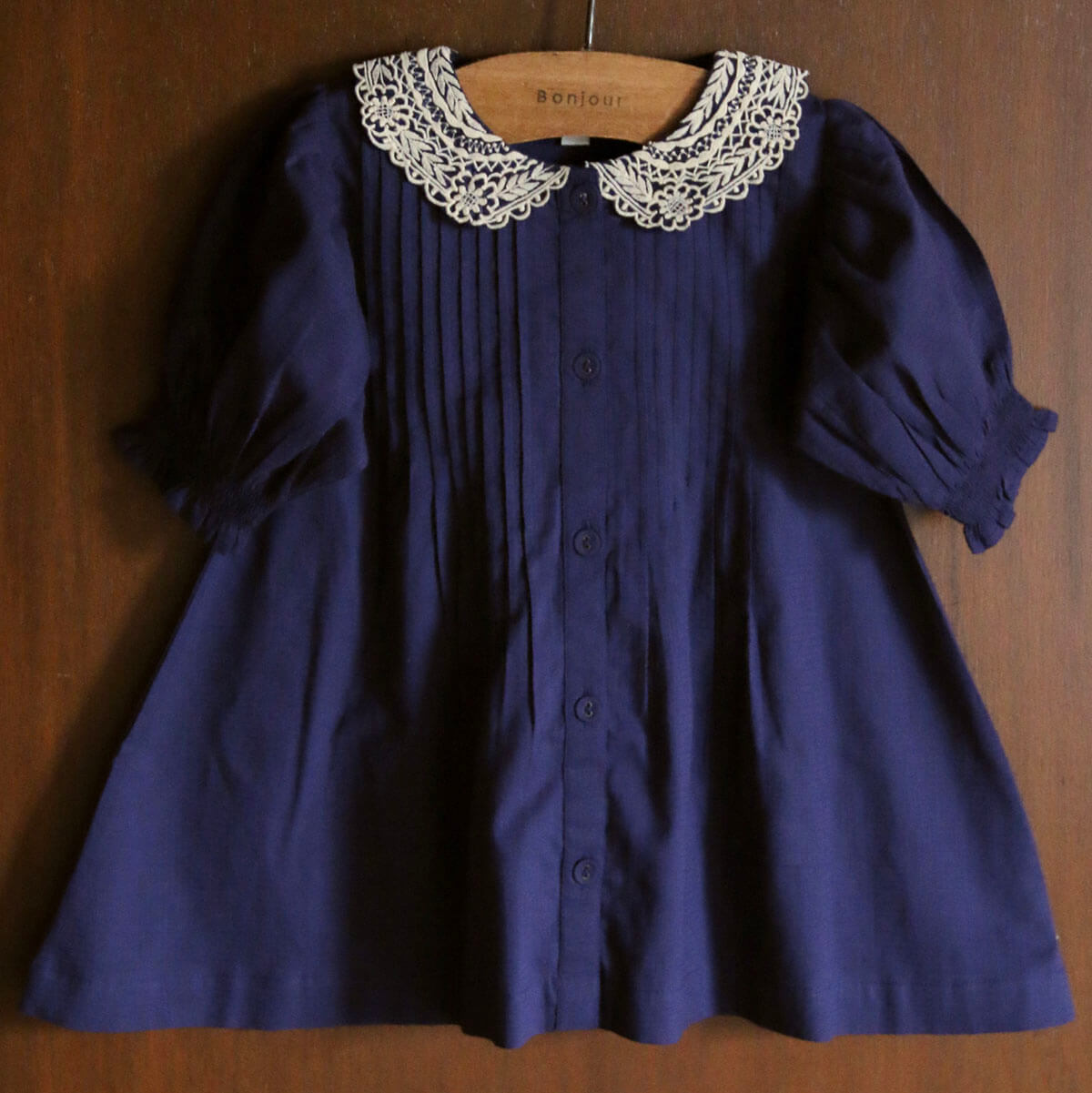 Long Blouse in Navy Check by Bonjour