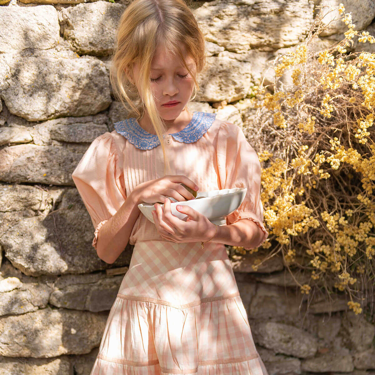 Long Blouse in Pink Check by Bonjour
