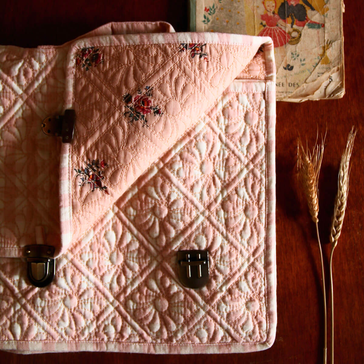 Quilted School Bag in Pink Vichy by Bonjour