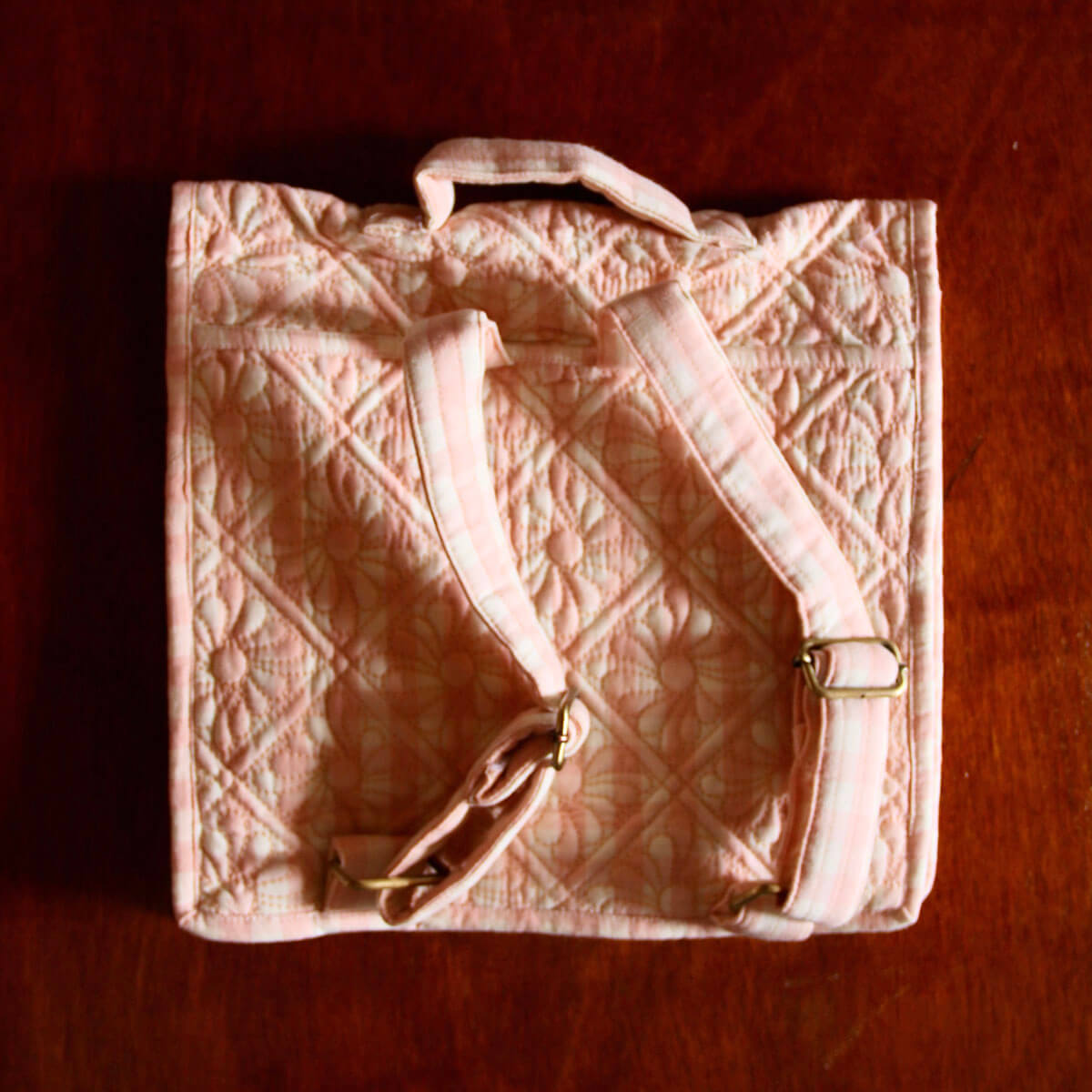 Quilted School Bag in Pink Vichy by Bonjour
