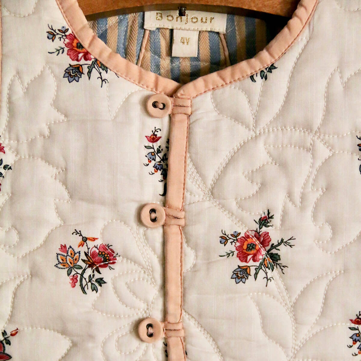 Reversible Quilted Vest in Garden Flowers Print by Bonjour