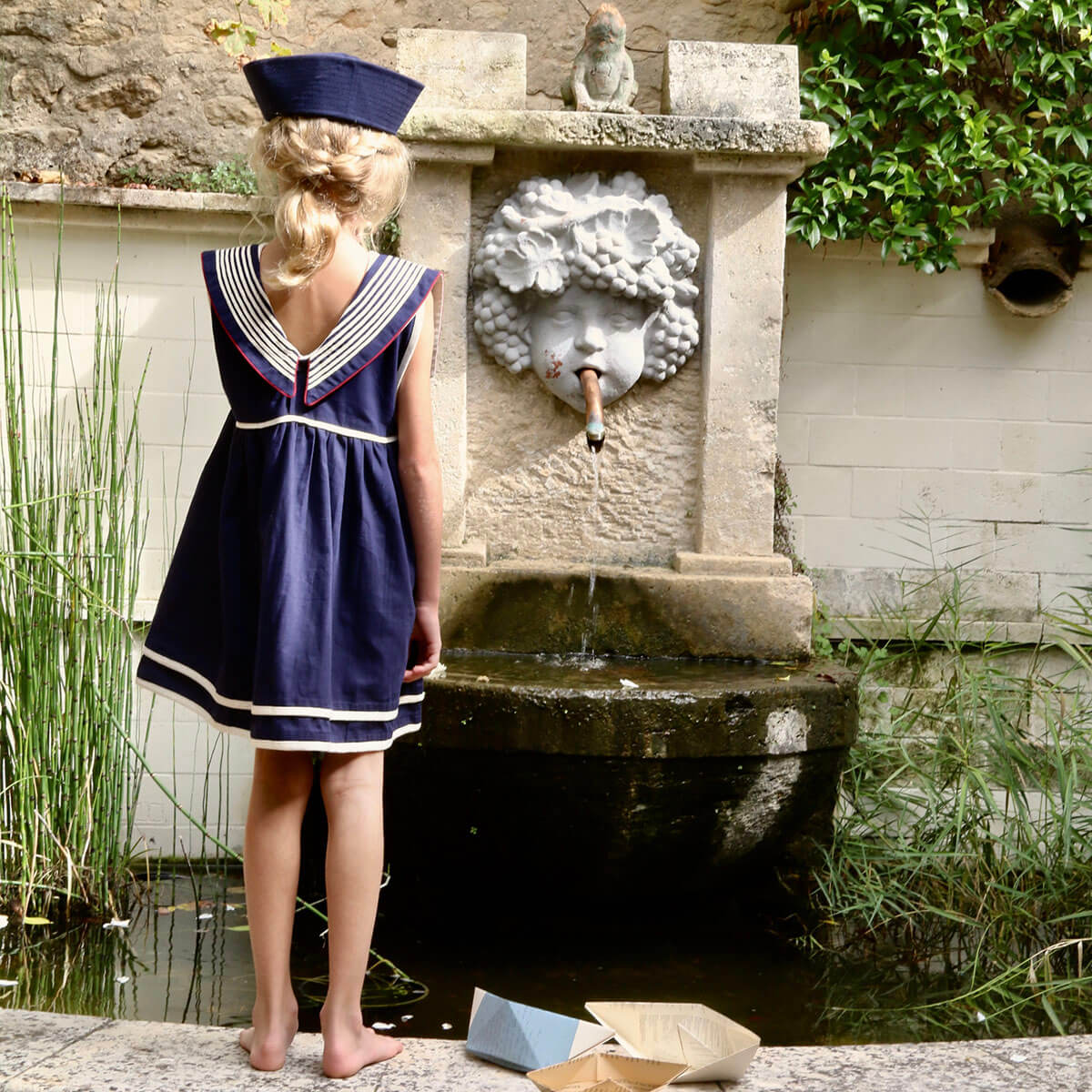 Sailor Dress in Navy Denim by Bonjour