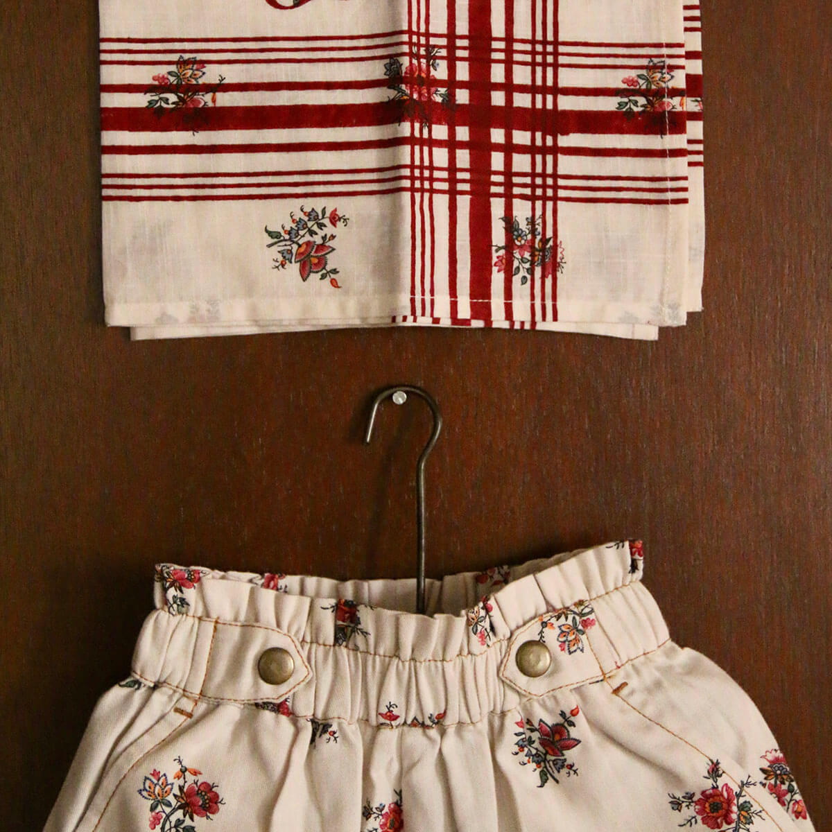 Shorts With Scarf in Garden Flowers Print Denim by Bonjour