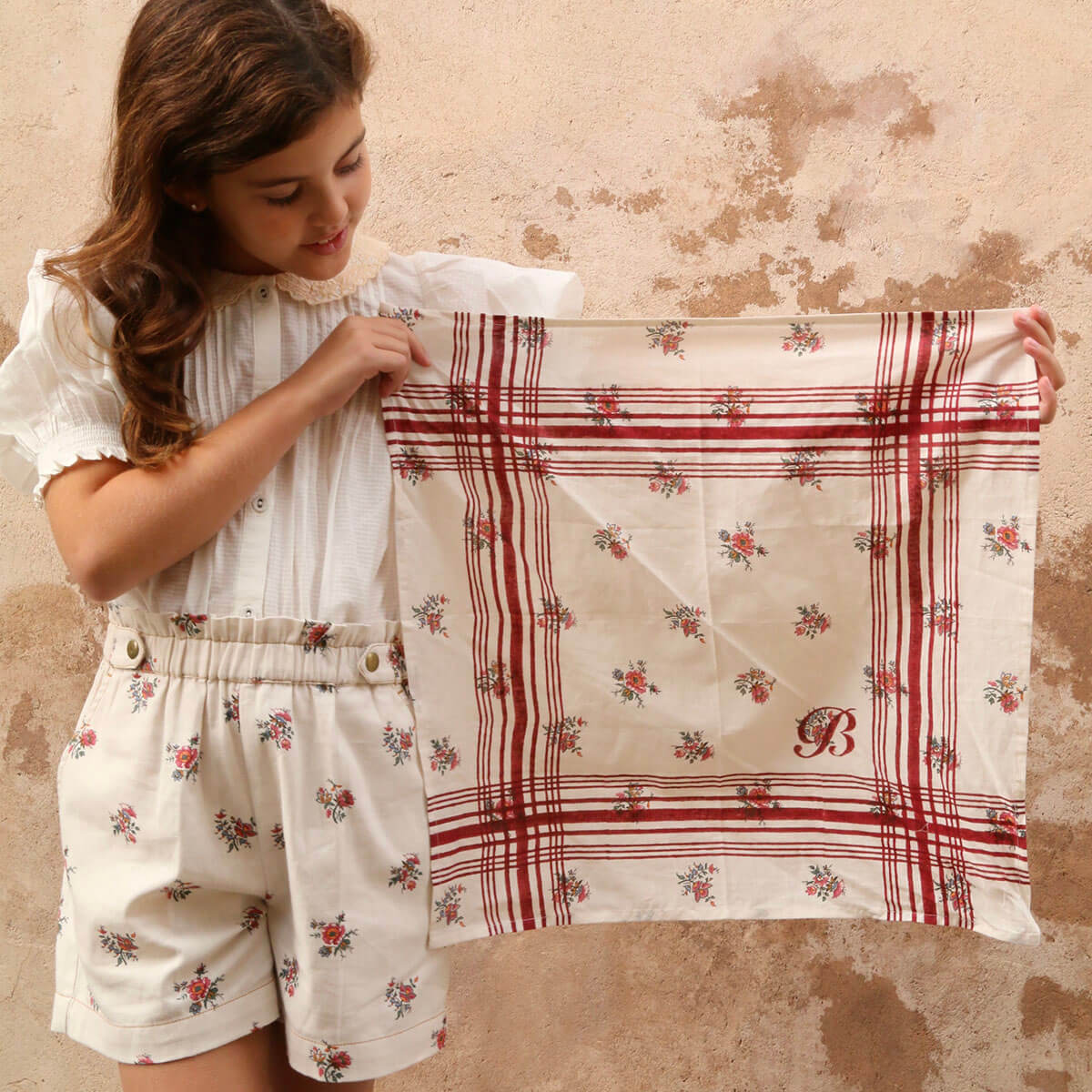 Shorts With Scarf in Garden Flowers Print Denim by Bonjour