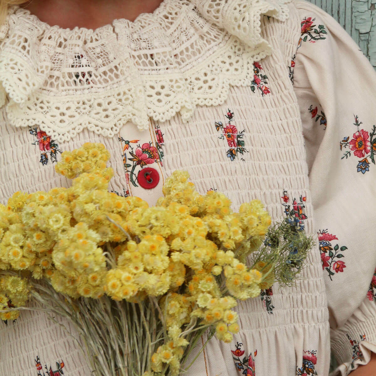 Tunique With Hair Clip in Garden Flowers Print Denim by Bonjour