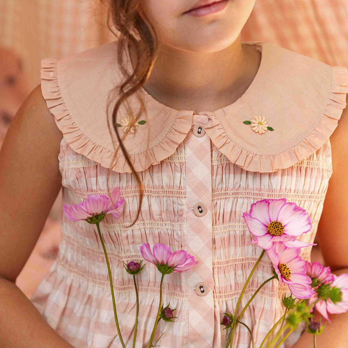 Tunique With Hair Clip in Pink Vichy by Bonjour