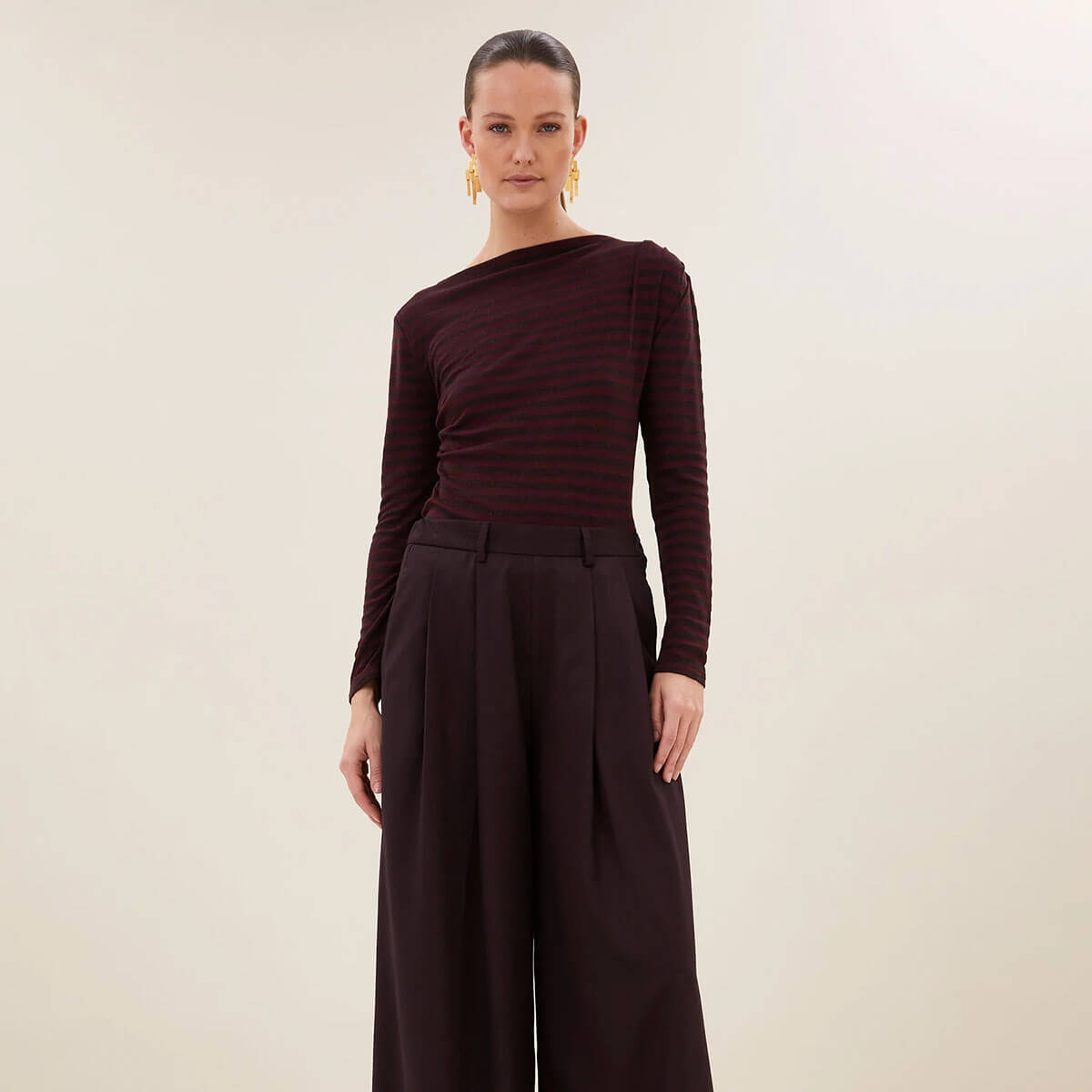 Leya Melange Stripe Top in Pecan by By-Bar