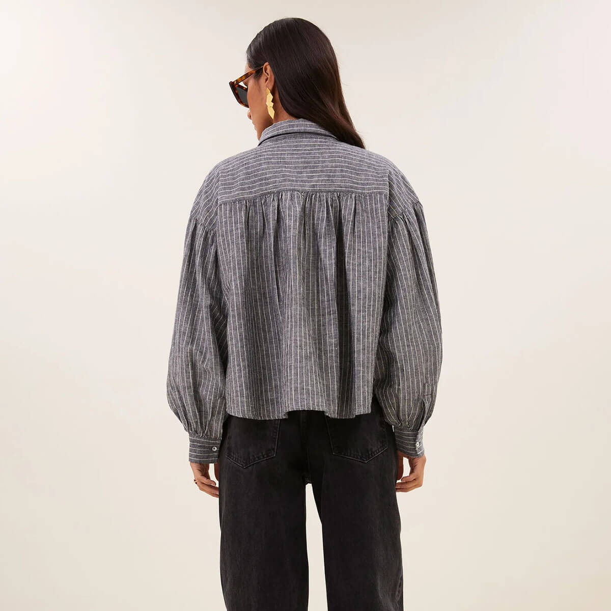 Sarah Short Thin Stripe Blouse in Ash Grey by By-Bar