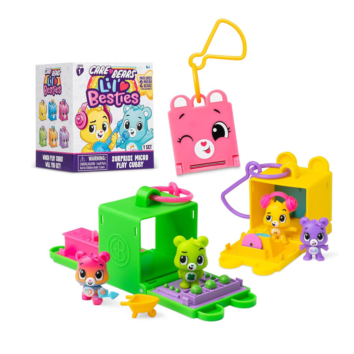 Care Bears Lil Besties Surprise Cubbies, 2 Micro Orsi + Playset Compatto Con Accessori, Portachiavi Da Viaggio, Per Bambini 4+