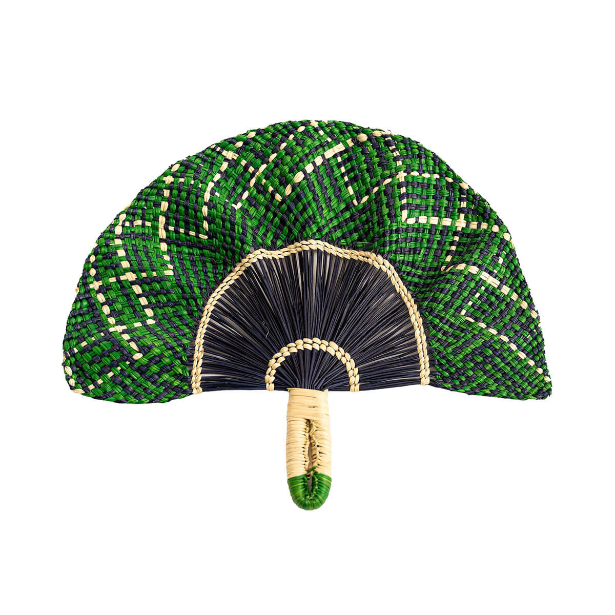 Toquilla Frilly Hand Fan in Green / Navy by Coro Cora