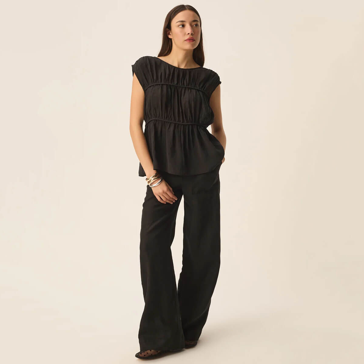 Estelle Trousers in Noir by Des Petits Hauts