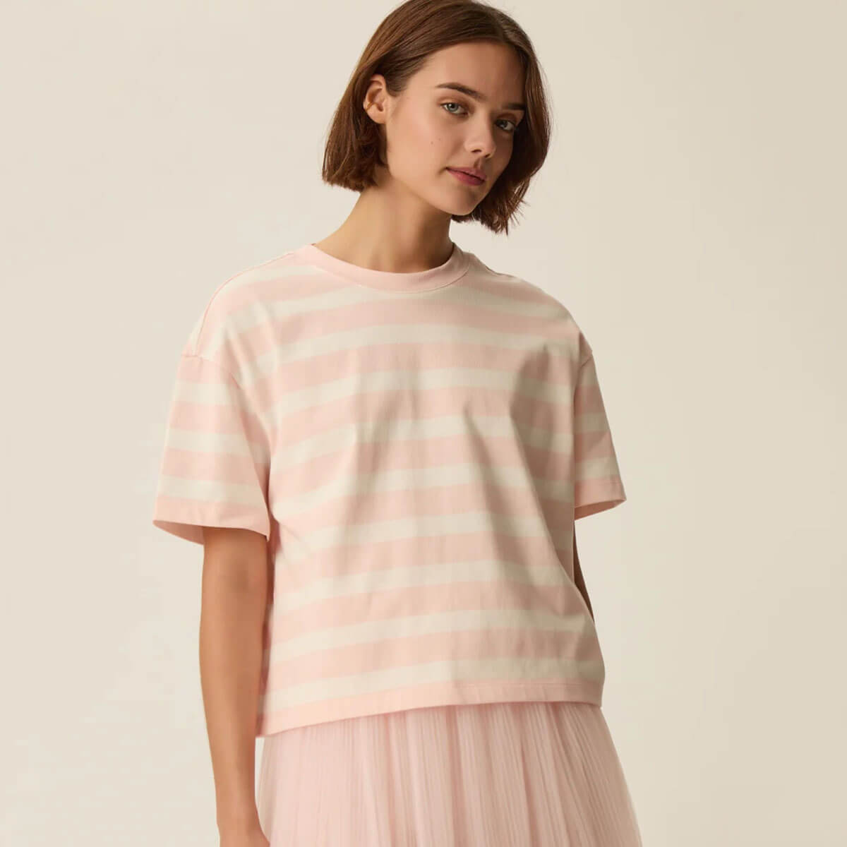 Filma Tee in Bubblegum / Ecru by Des Petits Hauts