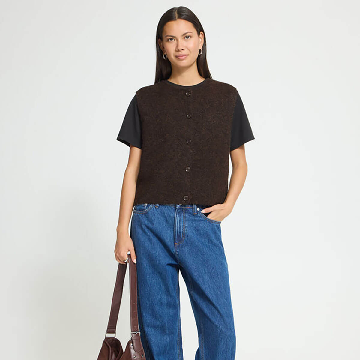 Panora Knit Vest in Coffee Bean Melange by ICHI