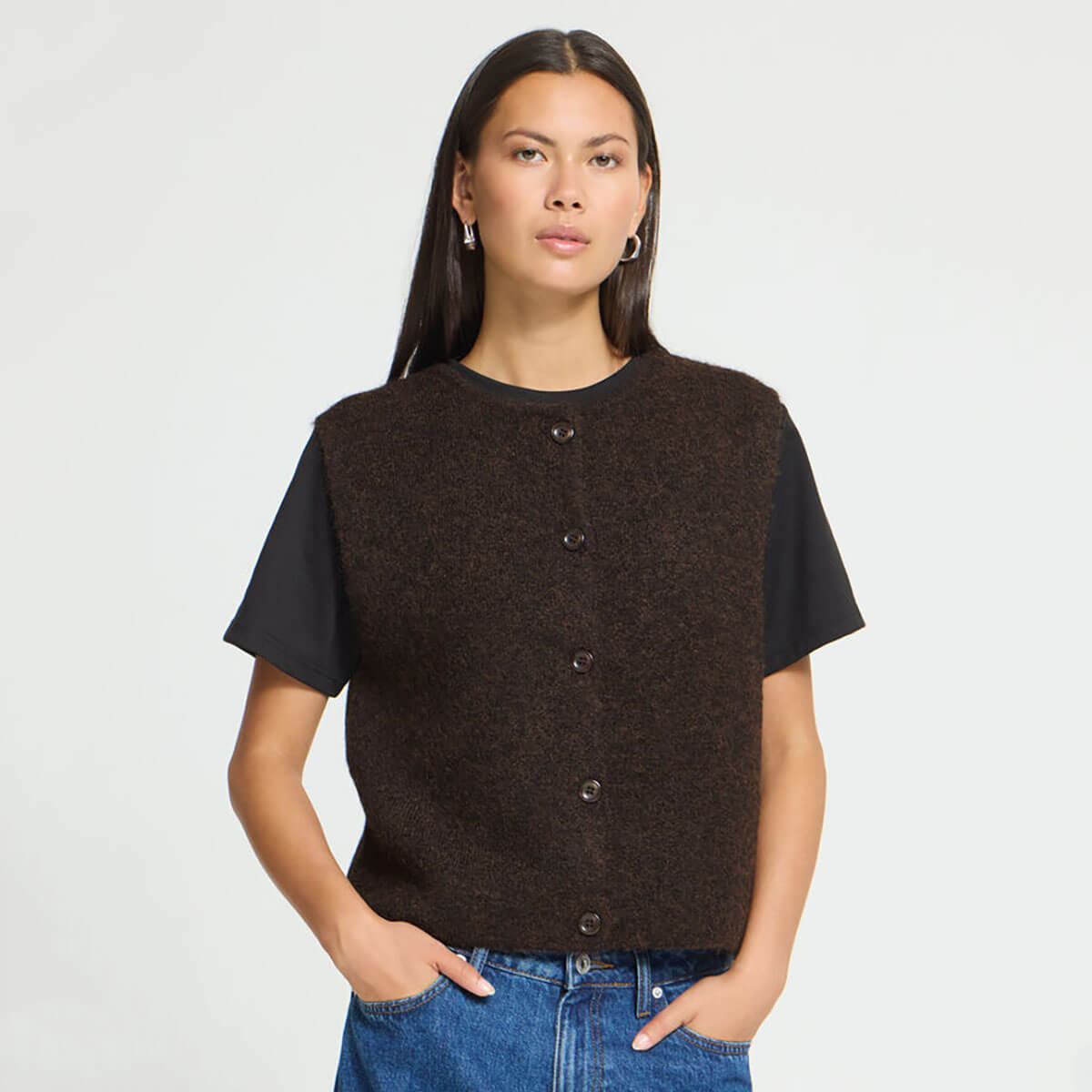 Panora Knit Vest in Coffee Bean Melange by ICHI