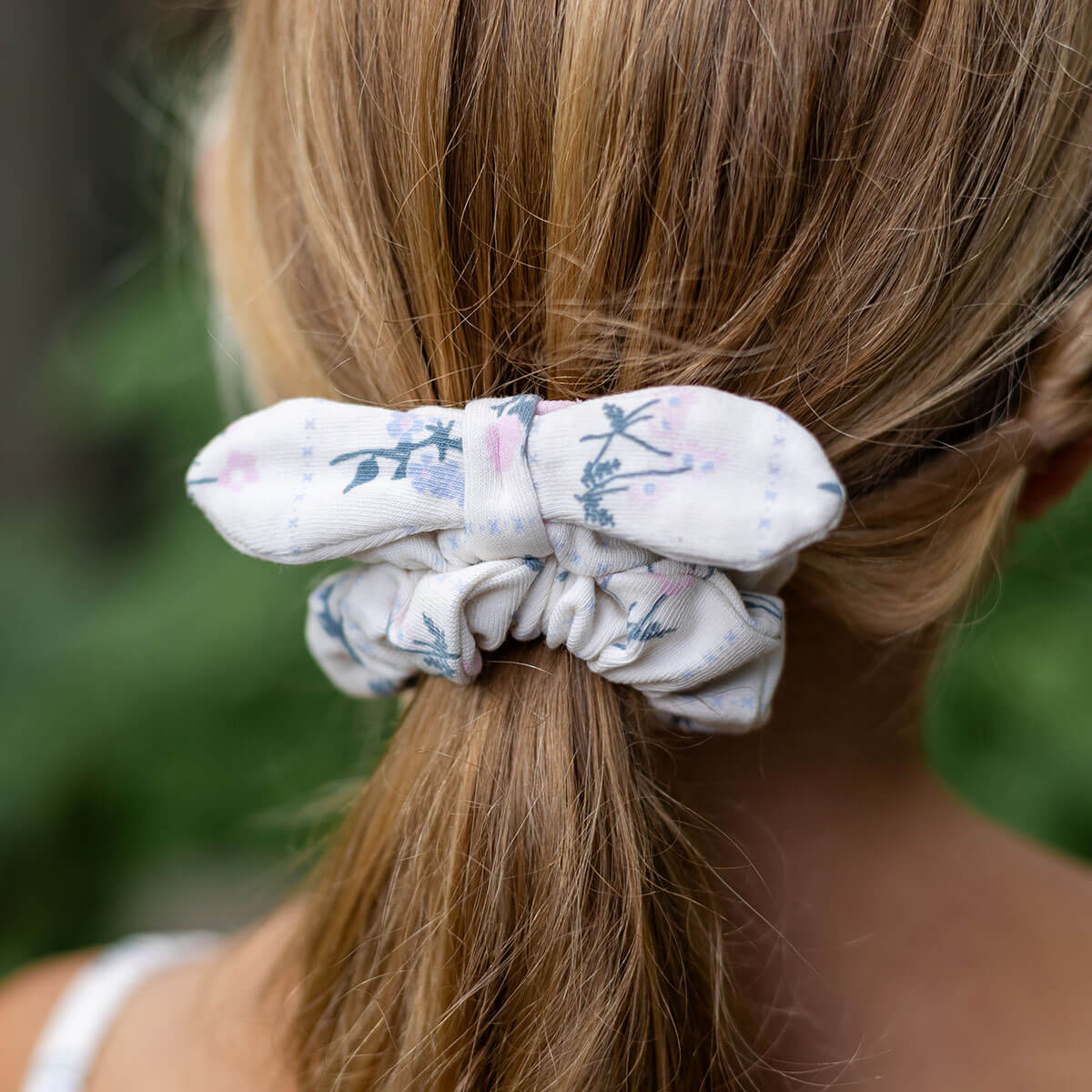 Pima Bow Scrunchie in Garden Windowpane by Iver & Isla
