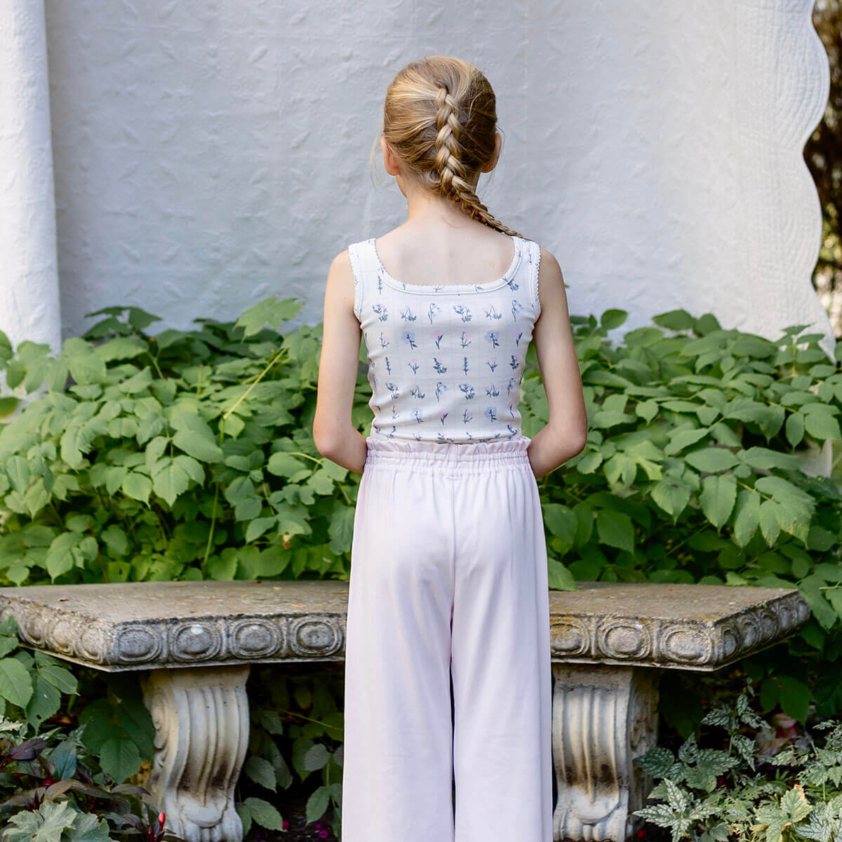 Pima Crop Tank in Garden Windowpane by Iver & Isla