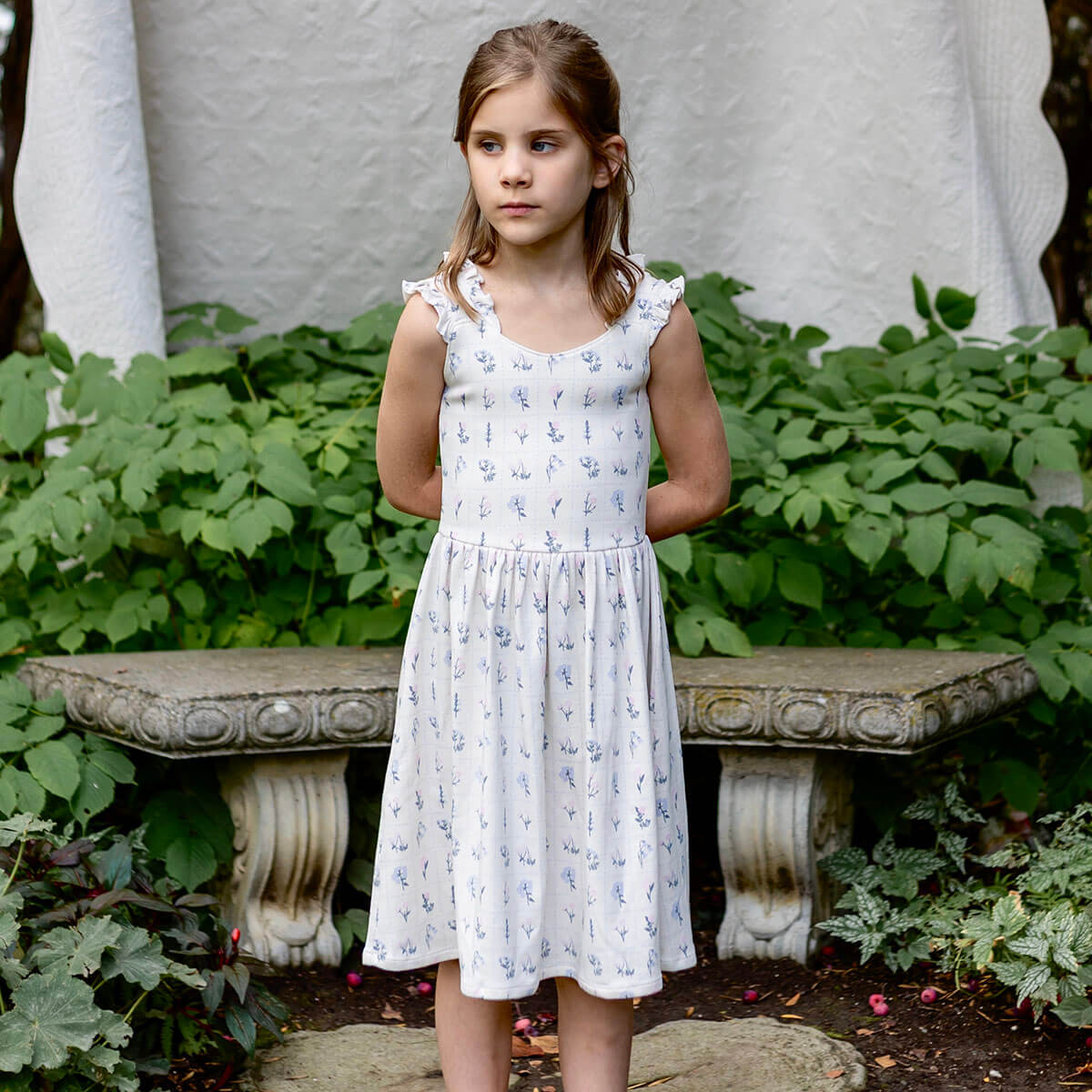 Pima Frill Dress in Garden Windowpane by Iver & Isla