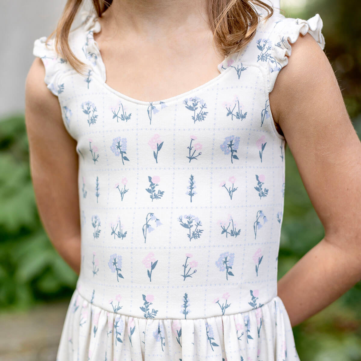 Pima Frill Dress in Garden Windowpane by Iver & Isla