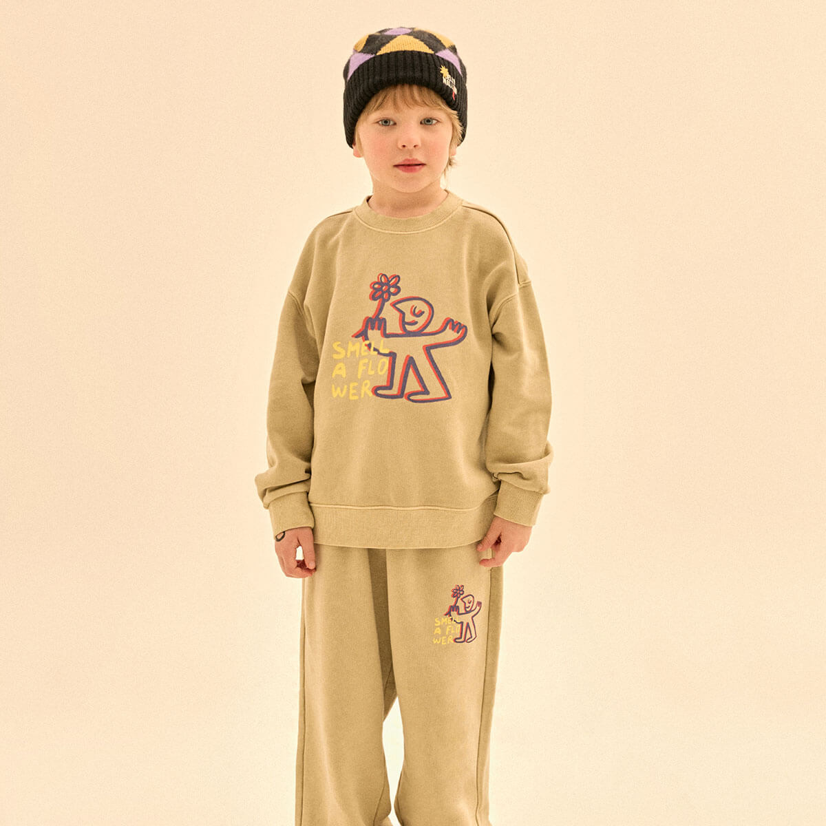 Flower Sweatshirt in Light Khaki by Jelly Mallow