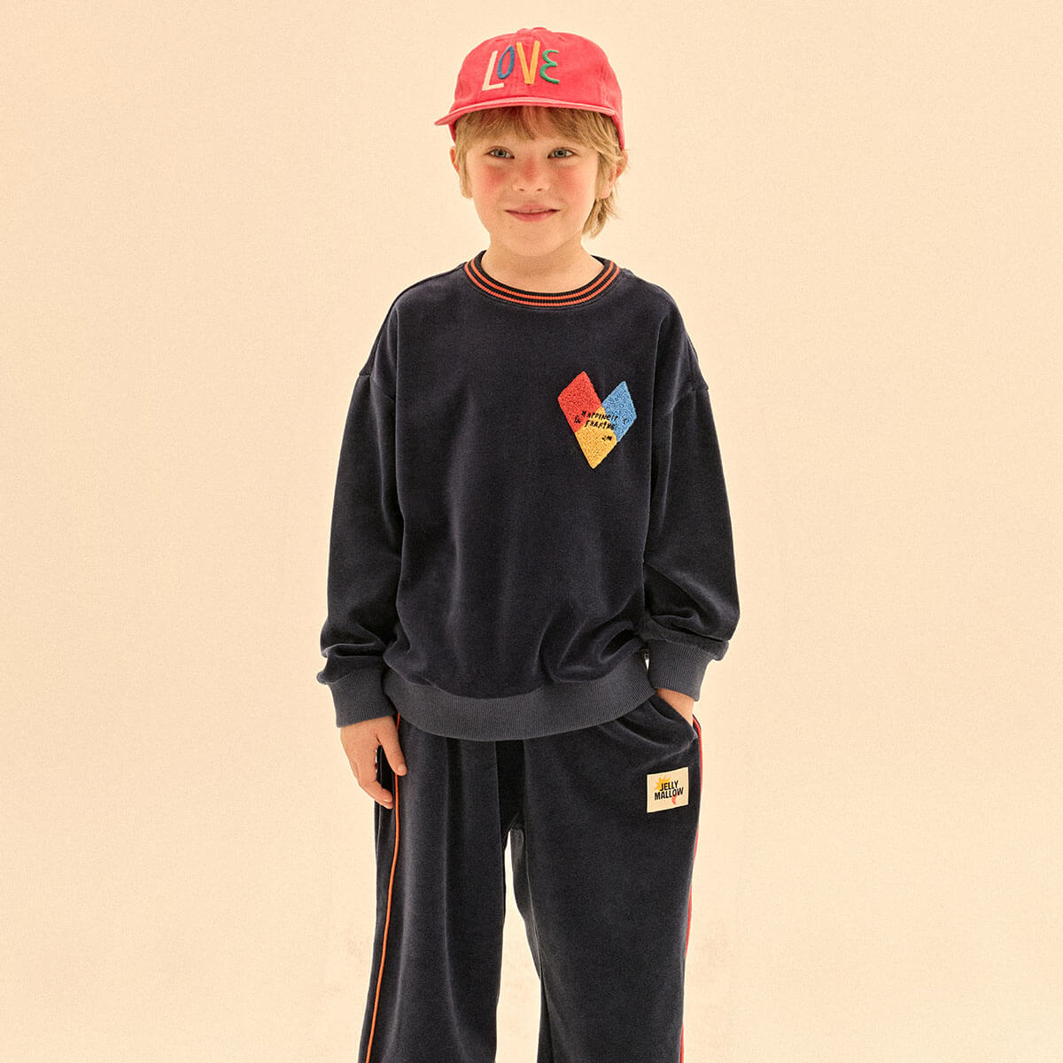Happiness Velour Sweatshirt in Navy by Jelly Mallow