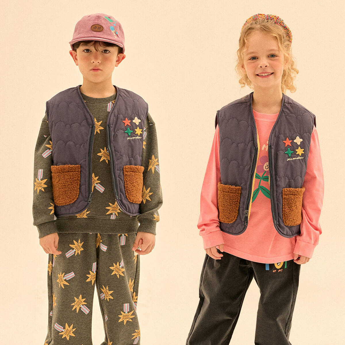 Star Color Block Reversible Gilet in Navy by Jelly Mallow