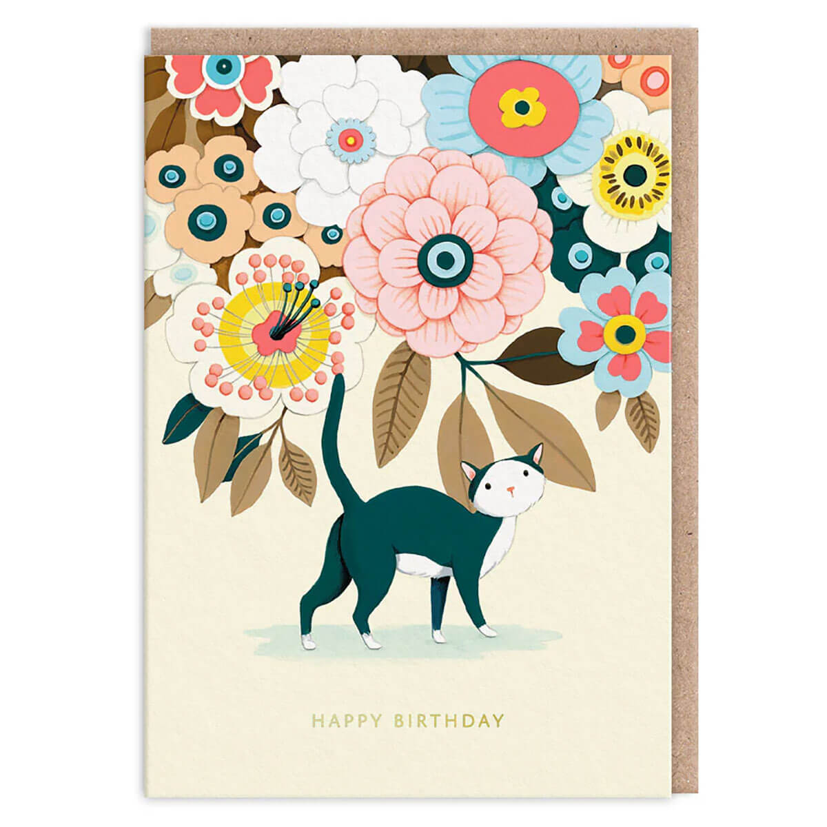 Floral Kitty Birthday Greetings Card by Joo Joo Paper