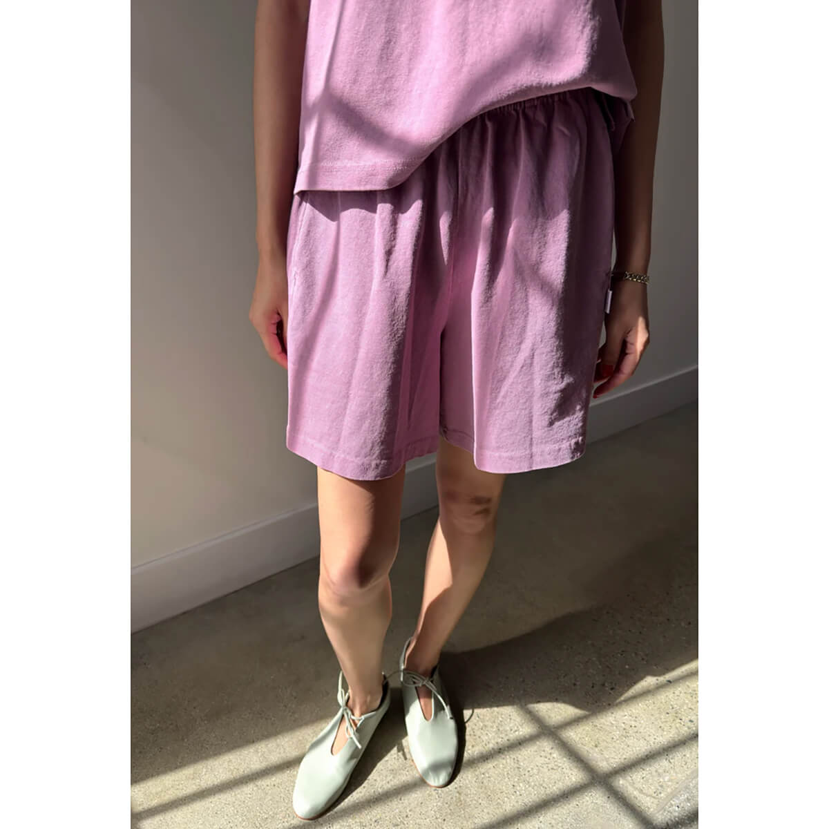 Flared Basketball Shorts in Dusty Lilac by Le Bon Shoppe