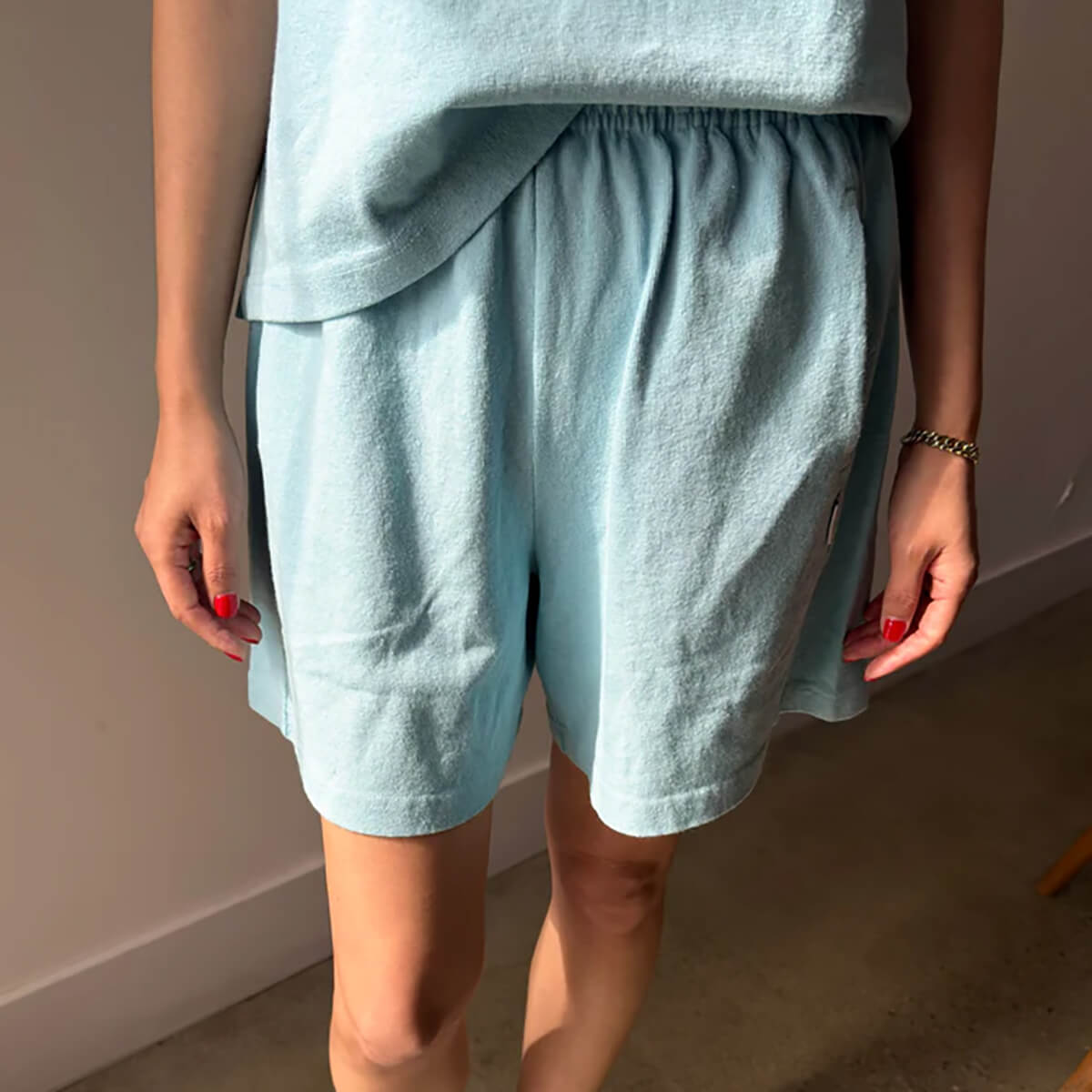 Flared Basketball Shorts in Sky Blue by Le Bon Shoppe