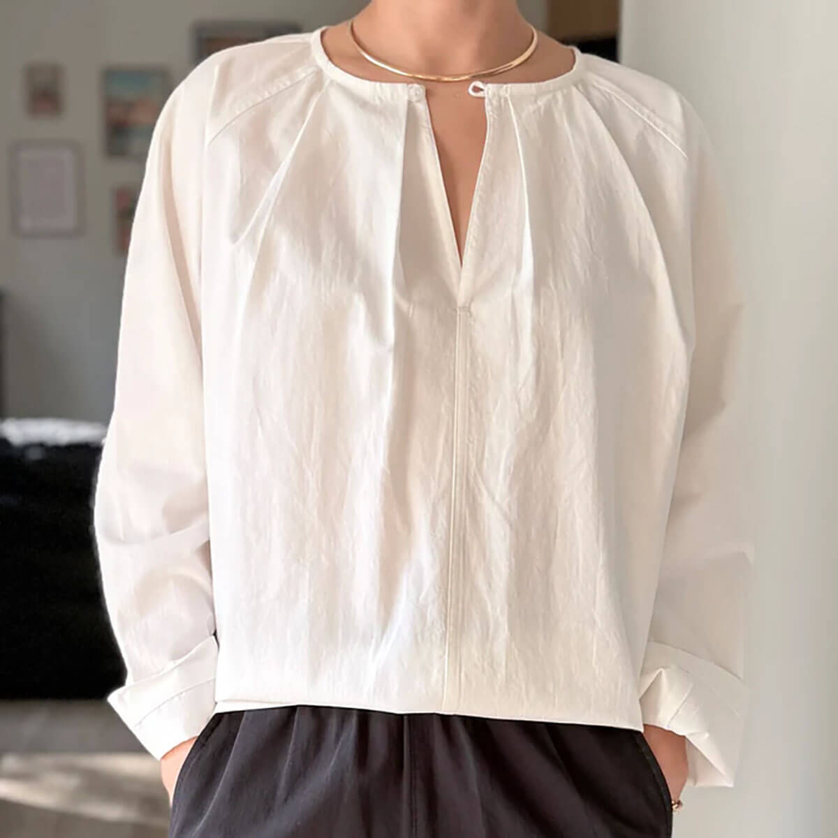 Julienne Long Sleeve Top in White by Le Bon Shoppe